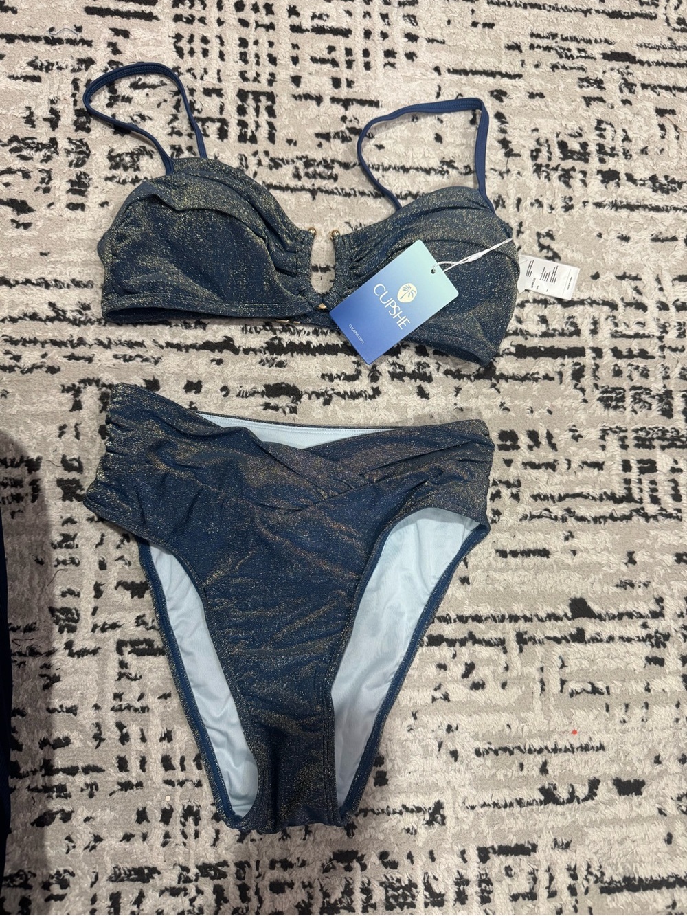 Cupshe Navy Shimmer Underwire Bikini Set